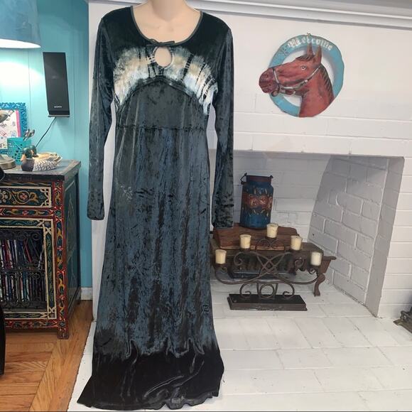 VINTAGE 90’s NWT UNWORN CRUSHED VELVET MAXIDRESS M - Picture 4 of 7